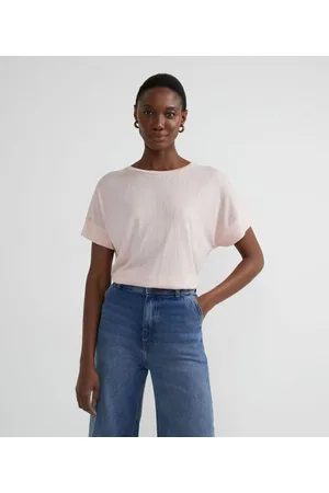 Marfinno Blusa Manga Curta em Viscose com Entremeios nos Ombros