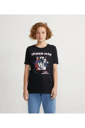 Homem Aranha Blusa Alongada em Algodão com Estampa Spider-Man e Spider-Woman