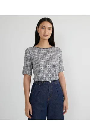 Cortelle Blusa Manga Curta em Viscolycra com Barrado e Estampa Geométrica