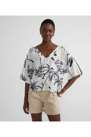 Marfinno Blusa Bata em Viscose com Estampa Tropical