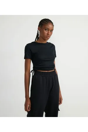 Blue Steel Blusa Cropped em Ribana com Puxadinhos nas Laterais