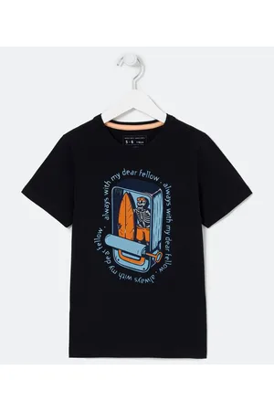 Fuzarka Camiseta Infantil com Estampa de Caveira Surfista - Tam 5 a 14 anos