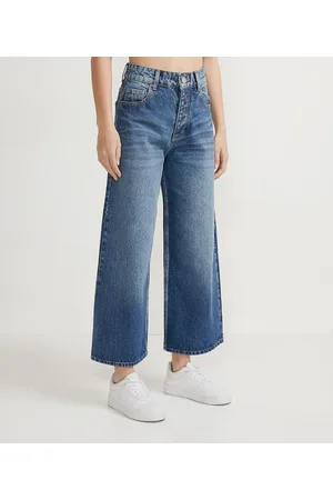 Blue Steel Calça Pantacourt Jeans com Bolsos