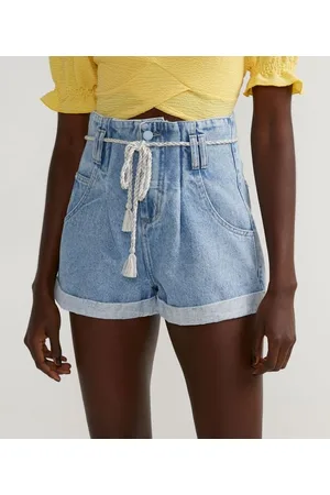 Blue Steel Short Baggy Jeans com Cinto de Cordão e Barra Dobrada
