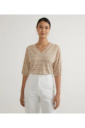 Cortelle Blusa em Viscolycra com Manga Curta Estampa de Conchas