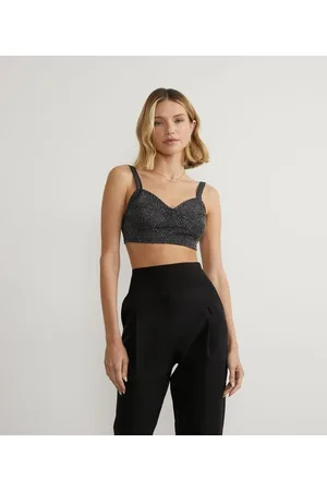Blue Steel Blusa Regata Cropped em Jersey com Fio Metalizado