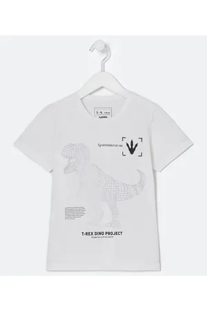 Fuzarka Camiseta Infantil em Algodão com Estampa Dino T-Rex Holográfico - Tam 5 a 14 anos