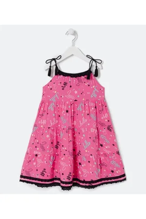 Fuzarka Vestido Infantil em Viscose com Estampas de Palavras - Tam 5 a 14 anos