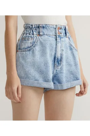 Blue Steel Short Baggy Jeans Marmorizado com Elástico na Cintura e Barra Dobrada