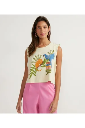 Blue Steel Blusa Regata Cropped em Meia Malha Ampla e Cavada