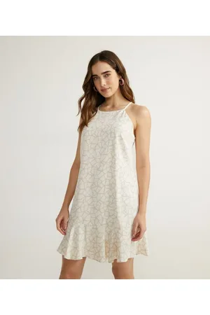 A-Collection Vestido Curto em Crepe com Estampa Estrela do Mar e Babado na Barra