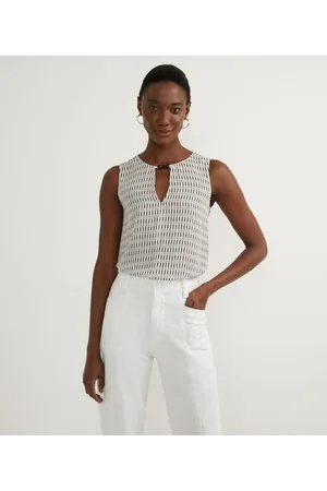 Cortelle Blusa Regata em Crepe Estampada com Aviamento na Gola