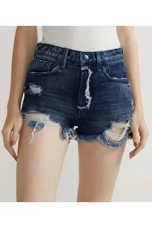 Blue Steel Short Cintura Alta Jeans com Recorte na Vista e Puídos
