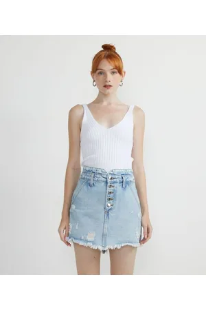Blue Steel Blusa Regata Curta em Tricô Canelado com Decote V