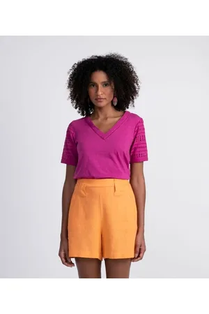 Marfinno Blusa em Algodão com Textura Laise nas Mangas e Pala