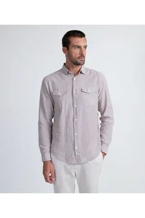 Marfinno Camisa Manga Longa em Linho com Bolsos Frontais