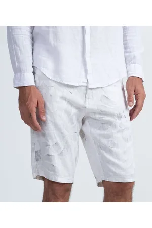 Marfinno Bermuda Slim em Linho com Estampa de Folhagem