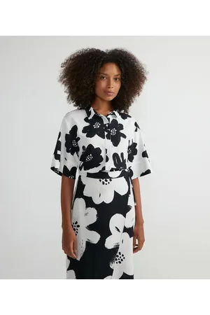 Marfinno Camisa Cropped em Viscolinho com Estampa Floral