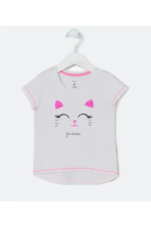 Póim (1 a 5 anos) Blusa Infantil Estampa de Gatinho com Paetês - Tam 1 a 5 anos
