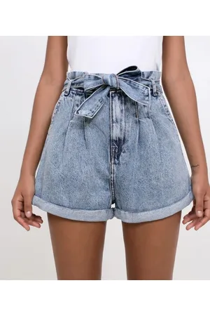 Blue Steel Short Clochard Jeans Marmorizado com Cinto