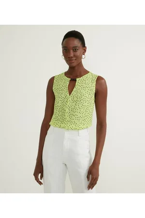 Cortelle Blusa Regata em Crepe Estampada com Aviamento Frontal