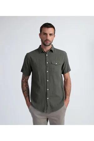 Marfinno Camisa em Linho Manga Curta com Bolso