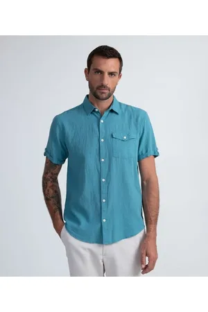 Marfinno Camisa em Linho Manga Curta com Bolso