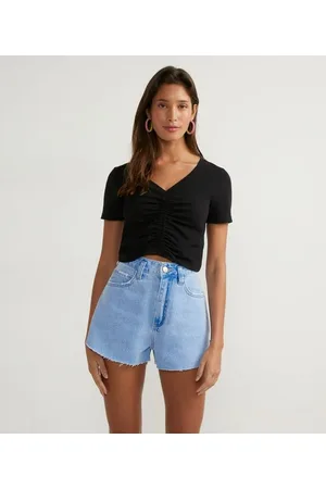 Blue Steel Blusa Curta em Cotton com Franzido Frontal