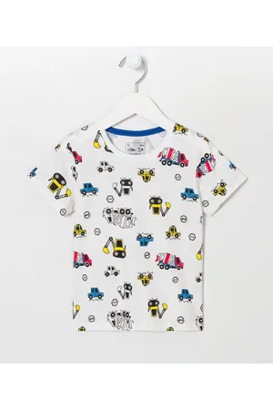 Póim (1 a 5 anos) Camiseta Infantil com Estampas de Carrinhos Coloridos - Tam 1 a 5 anos