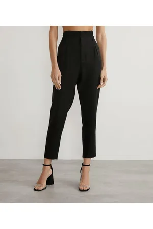 Blue Steel Calça Cenoura em Crepe com Cintura Alta e Pregas