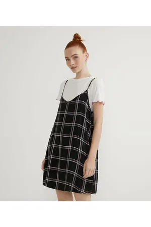 Blue Steel Vestido Curto em Viscose Estampa Xadrez com Blusa Canelada