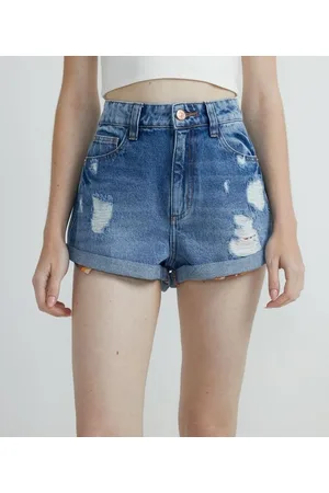Blue Steel Short Mom Jeans com Puídos