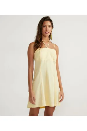 Blue Steel Vestido Curto em Linho com Decote Quadrado e Busto Marcado
