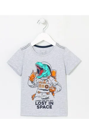 Póim (1 a 5 anos) Camiseta Infantil em Algodão Estampa Dino Asutronauta - Tam 1 a 5 anos