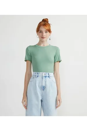 Blue Steel Blusa Básica em Ribana com Frufru na Barra
