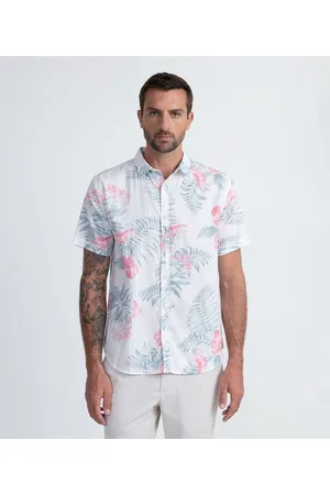 Marfinno Camisa Manga Curta em Linho com Estampa Botânica