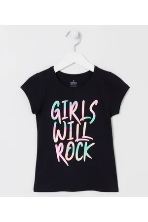 Fuzarka Blusa Infantil com Estampa em Lettering "Girls Will Rock" - Tam 5 a 14 Anos