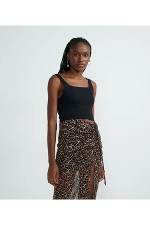 Blue Steel Blusa Regata Cropped em Viscose com Decote Quadrado