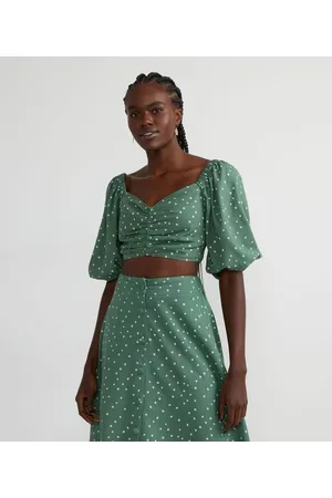 Blue Steel Blusa Cropped em Linho com Manga 3/4 e Estampa de Estrelinhas