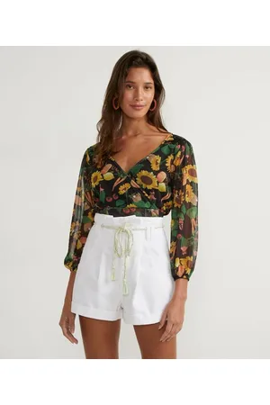 Blue Steel Blusa Cropped com Estampa Floral e Decote Tranpassado