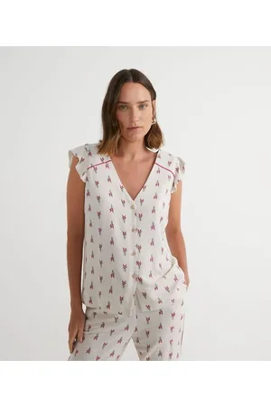 Cortelle Blusa Regata em Viscolinho com Babadinho e Estampa de Florzinhas