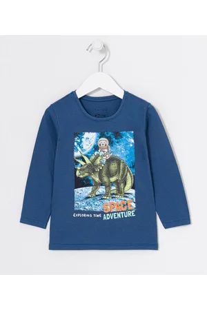 Póim (1 a 5 anos) Camiseta Infantil com Estampa de Cachorro Astronauta e Dino - Tam 1 a 5 anos