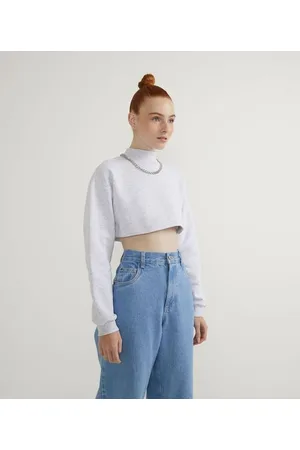 Blue Steel Blusão Cropped Fechado em Moletom com Golinha Alta