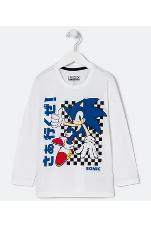 Sonic The Hedgehog Camiseta Infantil Estampa com Gride e Lettering japonês - Tam 4 a 12 Anos