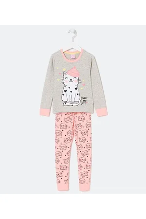 Cubus Pijama Longo Infantil Estampa de Gatinho com Gorro - Tam 5 a 14 anos