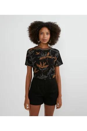 Marfinno Blusa em Viscose Texturizada e Estampa de Folhagem