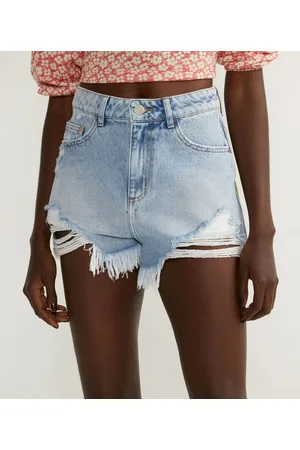 Blue Steel Short Cintura Alta em Jeans com Bordado Traseiro de Arara