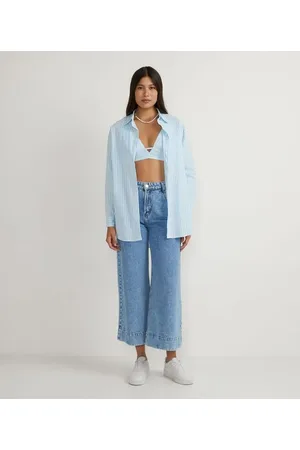 Blue Steel Camisa Alongada em Tricoline com Estampa Listrada e Top