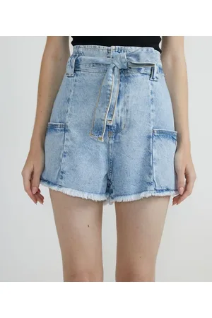 Blue Steel Short Clochard Jeans com Recortes e Bolsos Laterais