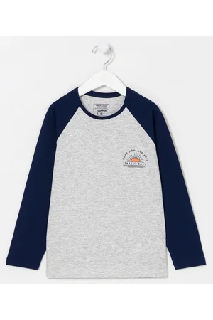 Fuzarka Camiseta Infantil Manga Raglan com Estampa de Sol no Peito -Tam 5 a 14 Anos